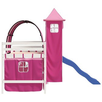 Kinderhoogslaper met toren 80x200 cm massief grenenhout roze 6