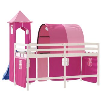 Kinderhoogslaper met toren 80x200 cm massief grenenhout roze 7