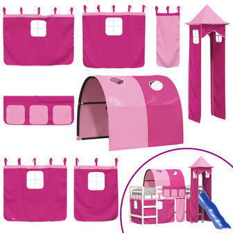 Kinderhoogslaper met toren 80x200 cm massief grenenhout roze 8