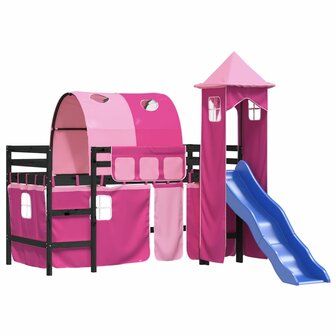 Kinderhoogslaper met toren 80x200 cm massief grenenhout roze 4