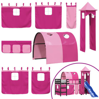 Kinderhoogslaper met toren 80x200 cm massief grenenhout roze 8