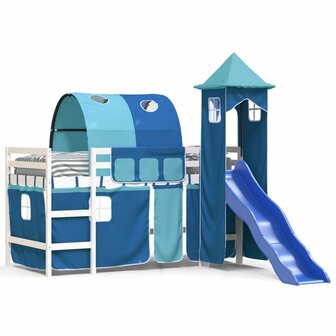 Kinderhoogslaper met toren 90x200 cm massief grenenhout blauw 4