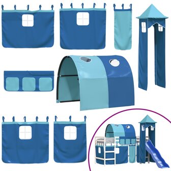 Kinderhoogslaper met toren 90x200 cm massief grenenhout blauw 8