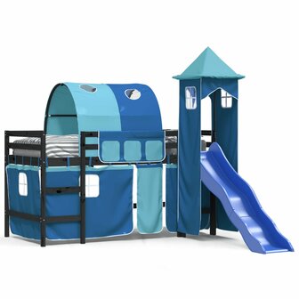 Kinderhoogslaper met toren 90x200 cm massief grenenhout blauw 2