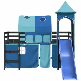 Kinderhoogslaper met toren 90x200 cm massief grenenhout blauw 5