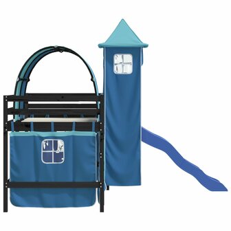 Kinderhoogslaper met toren 90x200 cm massief grenenhout blauw 6