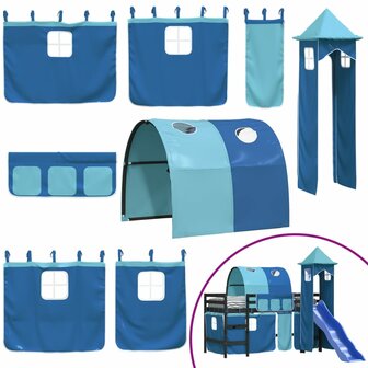 Kinderhoogslaper met toren 90x200 cm massief grenenhout blauw 8