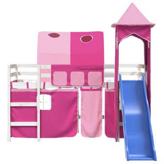 Kinderhoogslaper met toren 90x190 cm massief grenenhout roze 5