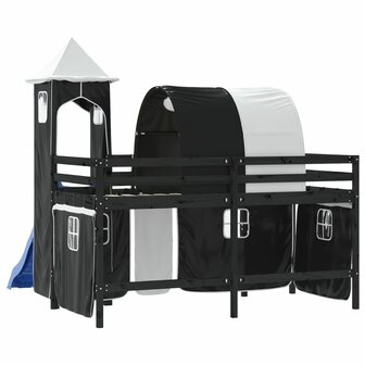 Kinderhoogslaper met toren 90x190 cm grenenhout wit en zwart 7