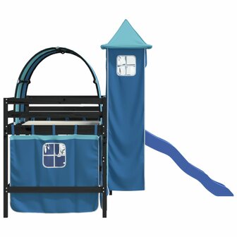 Kinderhoogslaper met toren 90x190 cm massief grenenhout blauw 6