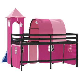 Kinderhoogslaper met toren 90x190 cm massief grenenhout roze 7