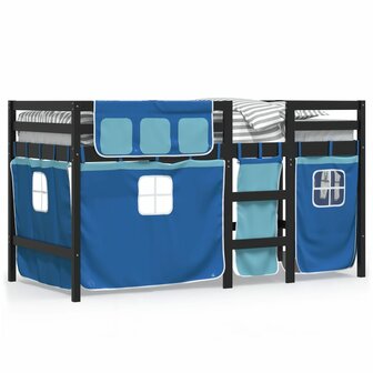 Kinderhoogslaper met gordijnen 90x190 cm grenenhout blauw 2