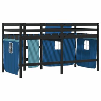 Kinderhoogslaper met gordijnen 90x190 cm grenenhout blauw 6