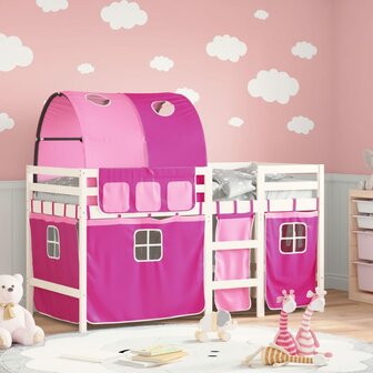 Kinderhoogslaper met tunnel 80x200 cm massief grenenhout roze 1