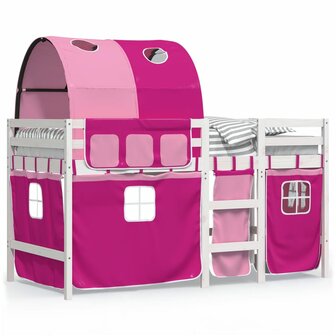 Kinderhoogslaper met tunnel 80x200 cm massief grenenhout roze 2