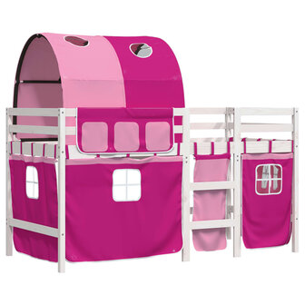 Kinderhoogslaper met tunnel 80x200 cm massief grenenhout roze 3