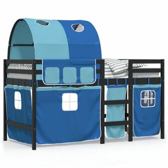 Kinderhoogslaper met tunnel 90x200 cm massief grenenhout blauw 2