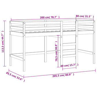 Kinderhoogslaper met ladder 80x200 cm massief grenenhout 11