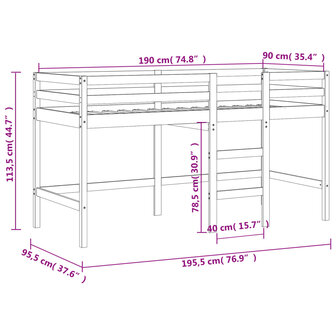 Kinderhoogslaper met ladder 90x190 cm massief grenenhout wit 11