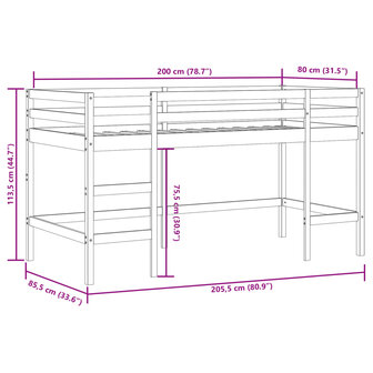 Kinderhoogslaper met ladder 80x200 cm massief grenenhout zwart 11