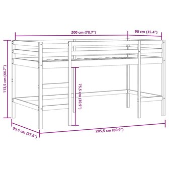 Kinderhoogslaper met ladder 90x200 cm massief grenenhout zwart 11