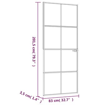 Binnendeur 83x201,5 cm gehard glas en aluminium smal zwart 8