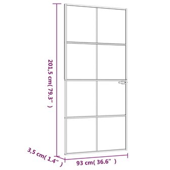 Binnendeur 93x201,5 cm gehard glas en aluminium smal wit 8