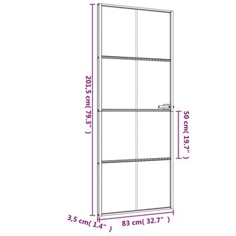 Binnendeur smal 83x201,5 cm gehard glas en aluminium zwart 9