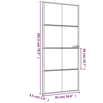 Binnendeur smal 93x201,5 cm gehard glas en aluminium zwart 9