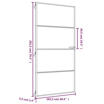 Binnendeur smal 102,5x201,5 cm gehard glas en aluminium goud 9