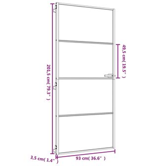 Binnendeur smal 93x201,5 cm gehard glas en aluminium goudkleur 9