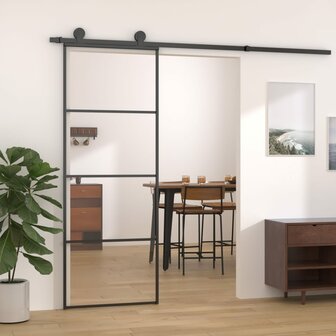 Schuifdeur 76x205 cm aluminium en ESG-glas zwart 1