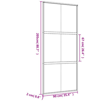 Schuifdeur 90x205 cm helder ESG-glas en aluminium goudkleurig 8