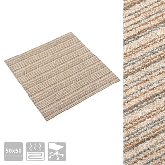 Tapijttegels 20 st 5 m&sup2; 50x50 cm gestreept beige 3