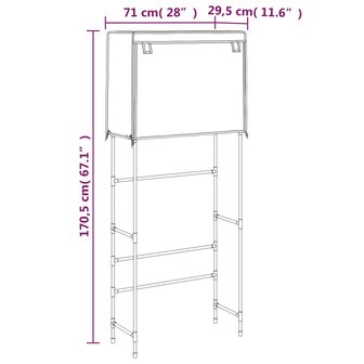 Opbergrek voor boven wasmachine 2-laags 71x29,5x170,5 cm zwart 9