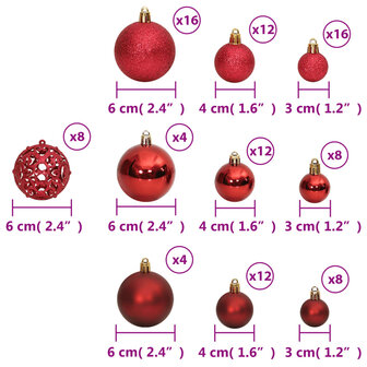 Kerstballen 100 st 3/4/6 cm wijnrood 8