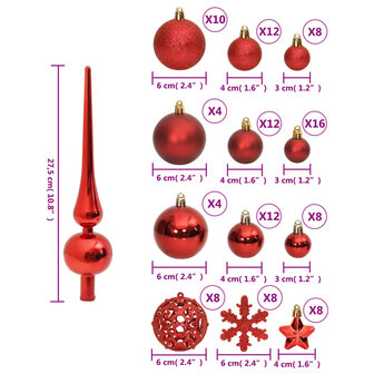 111-delige Kerstballenset polystyreen rood 10