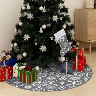 Kerstboomrok luxe met sok 122 cm stof grijs 1