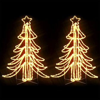 Kerstfiguur boom 2 st inklapbaar met LED&amp;apos;s 87x87x93 cm warmwit 2