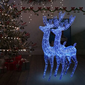 Kerstdecoratie rendier XXL 2 st 250 LED&amp;apos;s blauw 180 cm acryl 1