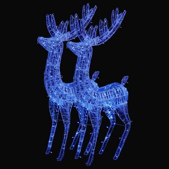 Kerstdecoratie rendier XXL 2 st 250 LED&amp;apos;s blauw 180 cm acryl 2