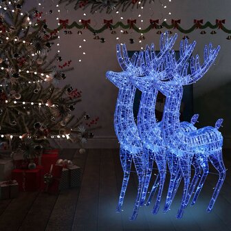 Kerstdecoratie rendier XXL 3 st 250 LED&amp;apos;s blauw 180 cm acryl 1