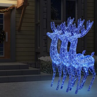 Kerstdecoratie rendier XXL 3 st 250 LED&amp;apos;s blauw 180 cm acryl 6