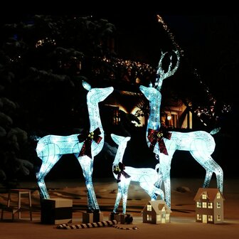 Kerstversiering rendierfamilie 201 LED&amp;apos;s wit en zilverkleurig 1