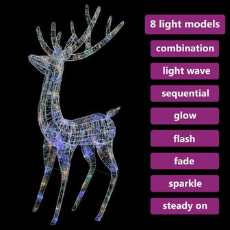 Kerstdecoratie rendier 250 LED&amp;apos;s meerkleurig 180 cm acryl 6