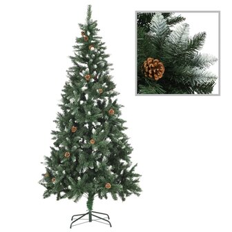 Kunstkerstboom met dennenappels en wit glitter 210 cm 1