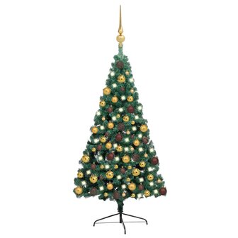 Kunstkerstboom met verlichting en kerstballen half 180 cm groen 1