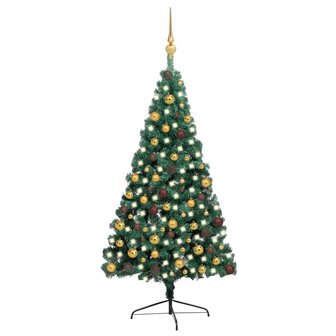 Kunstkerstboom met verlichting en kerstballen half 210 cm groen 1