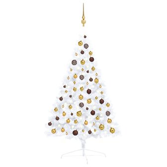 Kunstkerstboom met verlichting en kerstballen half 120 cm wit 1