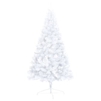 Kunstkerstboom met verlichting en kerstballen half 120 cm wit 4